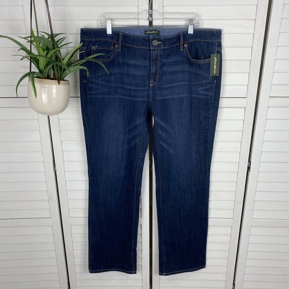 New Eddie Bauer Straight Leg Jeans Dark‎ Wash Mid Rise Pants Womens Size 16 - Picture 1 of 10